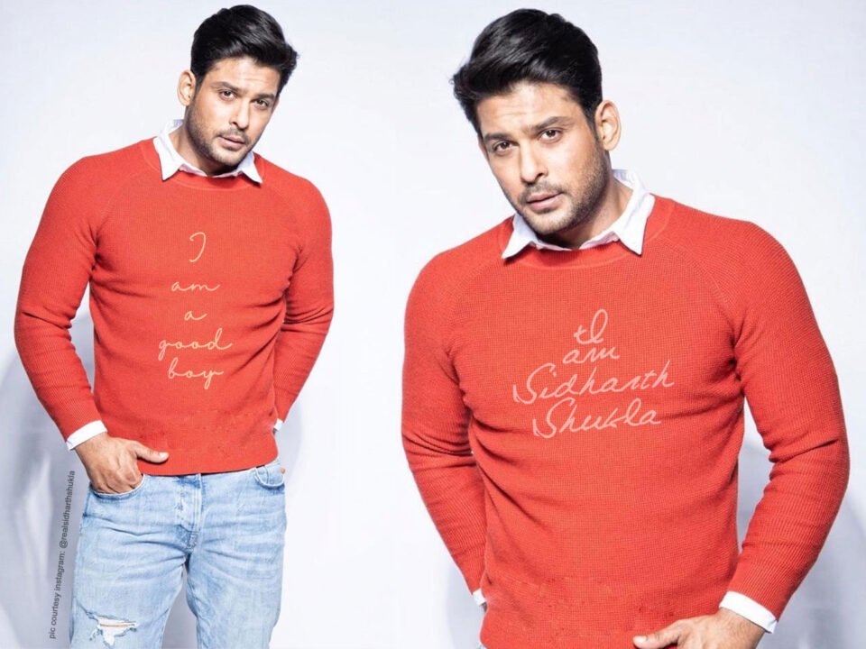 sidharth shukla is seen wearing a sweater-shirt look paired with denim